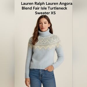 Ralph Lauren Light Blue and Cream Turtleneck Sweater